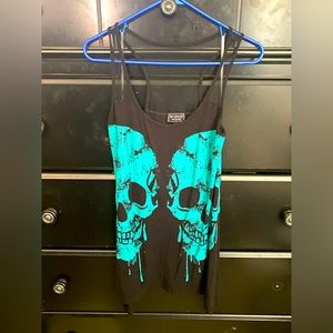 MIDNIGHT HOUR BLQCK WITH TEAL SKULL TANK TOP